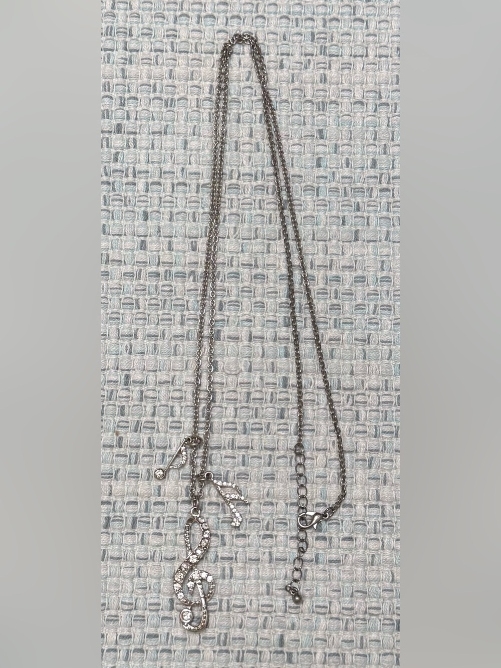 Sterling Silver Crystal Music Notes Pendant Necklace - Silver